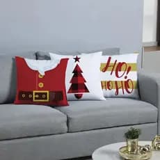 Kit 3 Capas de Natal Para Almofadas 45x45 Estampas Arvore de Natal Papai Noel Ho Ho Ho