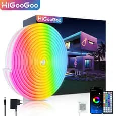 Fita Neon LED RGB HiGooGoo Com APP Controle Remoto Sincroniza Música Luz Neon Flexível Para Quarto Gamer Decoração