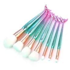 Kit 7 Pincel Sereia de Maquiagem Para Sombra Blush Contorno Pó Sombra
