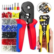 Kit Alicate Crimpar Cripador + 1200 Terminais Ilhos + Alicate Descascador Decapador 0,25 Até 10mm²