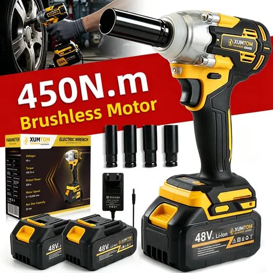 Chave De lmpacto Sem Fio 450NM Parafusadeira Furadeira Brushless 2 Baterias 48v Dual voltage