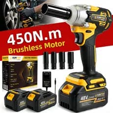 Chave De lmpacto Sem Fio 450NM Parafusadeira Furadeira Brushless 2 Baterias 48v Dual voltage