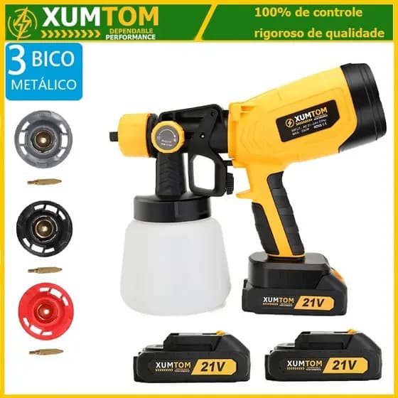 Recarregável Pistola Elétrica para Pintura Pulverizador de tinta Compressor com3 Bico de Metal 1000ml com duas baterias