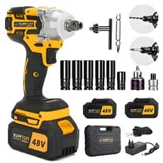 Chave de Impacto Profissional 48V Eletrica 450NM Parafusadeira Furadeira Brushless Com Maleta 2 Baterias kit ferramentas