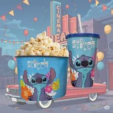 Balde Para Pipoca Stitch 1,5 LT + Copo 550 Ml com Canudo - Kit Cinema Stich Kids