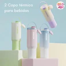Copo Térmico 600ml/900ml Aço Inoxidável SUS304 Design Gradiente com Alça e Pingente Florzinha Mantém Frio e Quente para