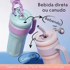 Copo Térmico 1200ML Aço Inox Dupla Camada com Canudo de Aço e Tampa 2 Funções