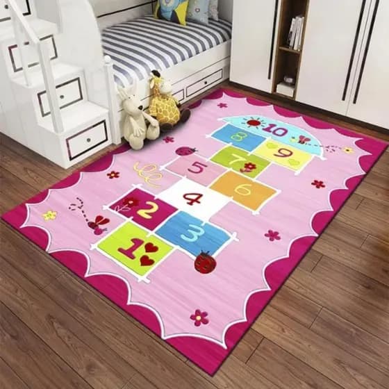 Tapete Amarelinha Rosa 1,00 M X 1,40 M Infantil Para Quarto De Menina