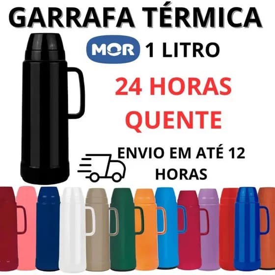 GARRAFA TERMICA 1 LITRO MOR ÀGUA CAFÉ CHÁ 24 HORAS QUENTE DIVERSAS CORES