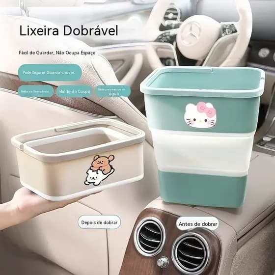 Lixeira dobrável para carro, caixa de armazenamento especial para a primeira fileira do carro, lixeira sanitária para ca