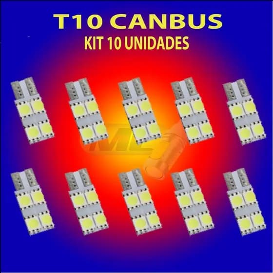 10 Lâmpadas T10 Canbus 4 Leds 5050 12V W5W Teto Porta Mala Luva