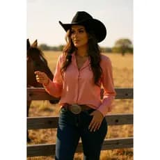 Camisa Social Feminina Country Blusa de Rodeio Boiadeira Sem Bolsos