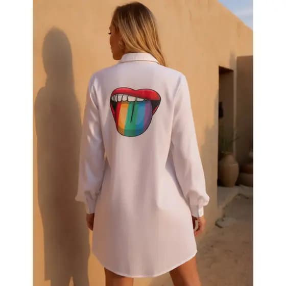Saida de Praia Feminina Camisão Longo Estampado Roupa de Praia Personalizada Leve Solta Elegante Com Bolso