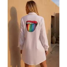 Saida de Praia Feminina Camisão Longo Estampado Roupa de Praia Personalizada Leve Solta Elegante Com Bolso