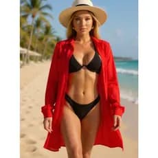 Saída De Praia Elegante Estilo Chemise Chemise De Manga Comprida Moda Praia Lançamento Cores de Verão Lisa Macia
