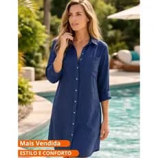 Saída de Praia Chemise Feminina Longa Aberta Manga Leve Elegante Tendência Luxo Novidade Casual