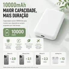 Bateria Magnética 10000mAh Ultra Fino, Carregamento Rápido 15W, Compatível iPhone 12-17, Portátil para Viagens Aéreas