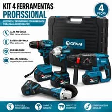 Sem escovas Caixa Kit de ferramentas 68V 4 em 1 Furadeira, Chave de fenda/Chave de impacto/Amolador/Martelo 2 baterias