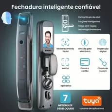 Fecho Digital Inteligente 3D com Câmera Integrada - Reconhecimento Facial, Impressão Digital, Senha, Cartão, APP Tuya
