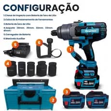 Chave de Impacto 168V/21V 2000Nm/3000Nm 1500W Motor Sem Escova - Kit com 2 Baterias e Maleta