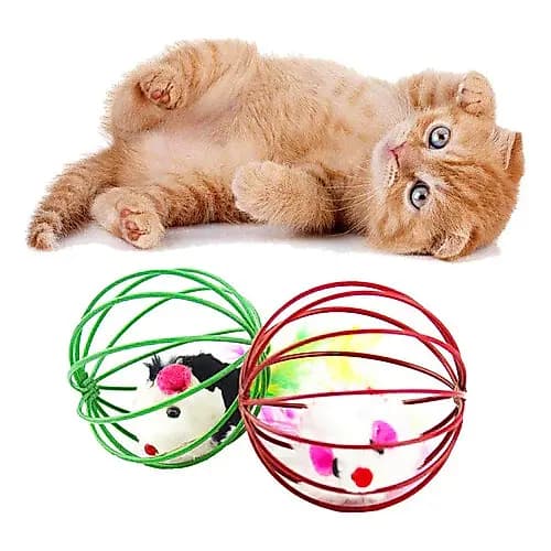 Brinquedo De Estimação Gato Pena Rato Bola Gaiola 6.5 cm