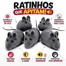Kit Brinquedo Ratinho Pet Para Gatos Com Apito Vinil Veludo Antiestresse Divertido 5 Unidades