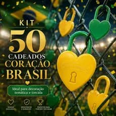 Kit 50 Cadeados Coração Brasil Verde Amarelo Torcida Copa Decoração Lembrancinha Festa