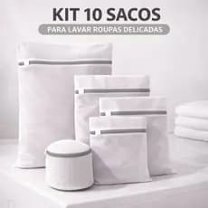KIT 10 Sacolas Protetora de Malha Para Lavagem com Zíper | 10 Medidas Lavagem Especial Delicada