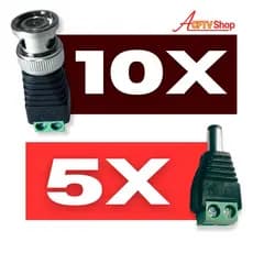KIT 10 Conectores BNC Borne Macho + 5 Conectores P4 Macho CFTV