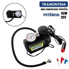 Mini Compressor de Ar Portátil Tramontina 12V para Carros 300psi