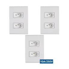 Kit 3 Conjunto Placa 2 Tomada Tramontina Linha Liz Branco 10A 250V Casa Escritório Construção Iluminação