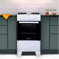 Fogão de chão Atlas Coliseum Plus A Gás 4 queimadores Branco Mesa de Inox Porta com visor e Forno de 48 Litros