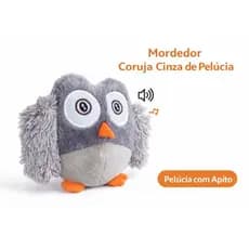 Mordedor para Cachorro Coruja Cinza de Pelúcia | Brinquedo Pet Antiestresse Resistente
