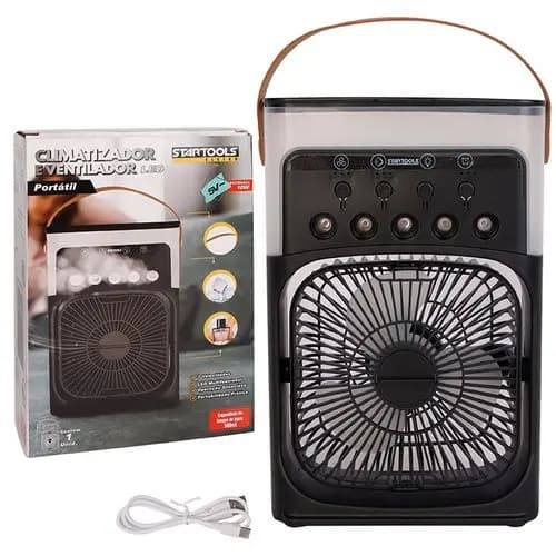 Climatizador Ventilador Portátil Usb Led Bivolt Silencioso Economico Preto