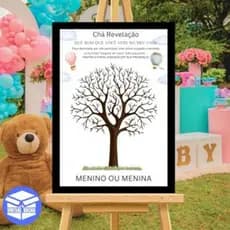 Quadro Decorativo Placa Recepção Chá Revelação Árvore Digitais Personalizado