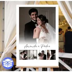 Quadro Casamento Decorativo MDF com 5 Fotos e Nome Decoração Elegante e Personalizada para Recepção