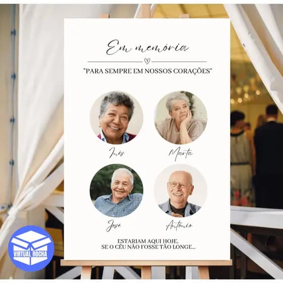 Quadro Decorativo Homenagem Personalizada para Casamento Cerimônia Em Memória com 4 Fotos e Nomes