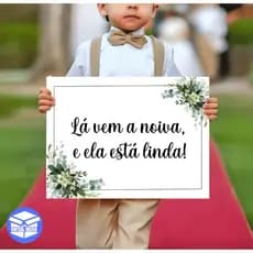 Placa Decorativa Entrada Casamento Cerimonia Lá vem a noiva verde