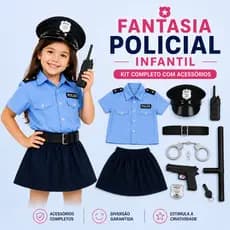 Fantasia Infantil Policial Feminina Halloween Carnaval Festa Escolar Evento Cosplay Festa Temática