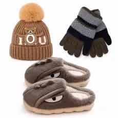 Kit Inverno Infantil Pantufa Peluciada Luva Térmica Touca Forrada Antifrio Escola Frio Intenso