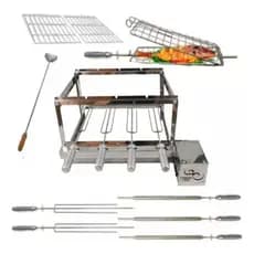 Kit Gira Grill 4 Espeto Inox Completo Direito