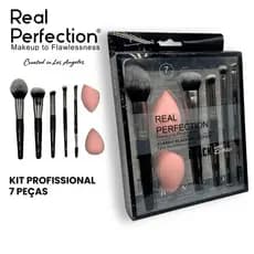 Kit 7 Peças Pincéis Profissionais Real Perfection– Esponjas, Escova de Cílios e Pincéis de Maquiagem
