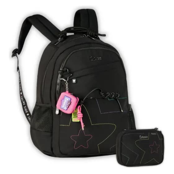 Bolsa  Mochila Escolar Luluca Original  2026 + Estojo Escolar Infantil Feminino Material Escolar Menina Rosa Lilas Preta