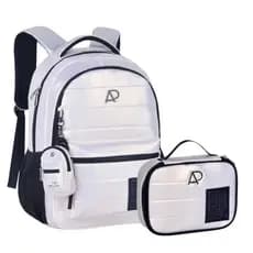Kit Mochila De Costas Alice Palucci + Estojo Box Branco Perolado Acetinado