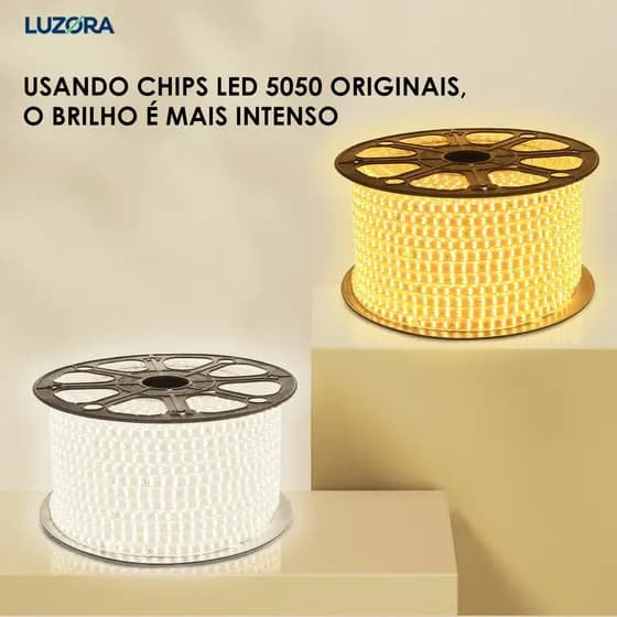 1 a 10 Metros Fita Mangueira de LED 5050 para Decoração 110V ou 220V Branco Frio/Quente Com Conector