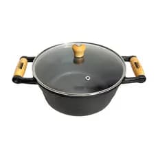 Panela Caçarola De Ferro Alça De Madeira C/ Tampa Vidro 18cm
