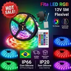 Fita de LED 5050 RGB 5M 12v 300 leds Controle 16 Cores 1P66 Prova d'água IP20 Com Sem Silicone