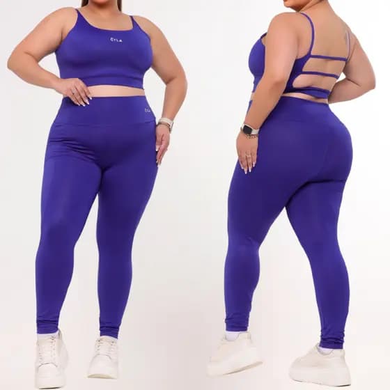 Conjunto Fitness Academia Plus Size Calça Legging Cintura Alta + Top Bojo Premium GG ao EG