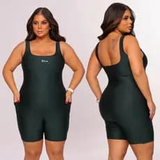 Macaquinho Fitness Para Academia Short Suplex Plus Size  Zero Transparência Com Bolso Moda Feminina Confortável