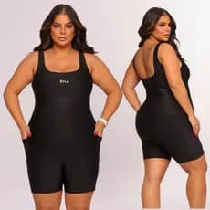 Macaquinho Plus Size Fitness Para Academia  Zero Transparência Short Suplex Com Bolso Moda Feminina Confortável
